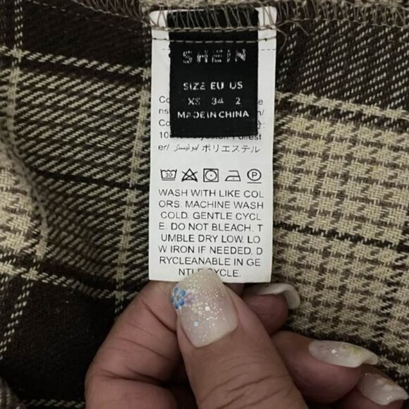 Shein Plaid Long Shirt Jacket XS | Brown Cream Check | Shacket Vibes NWOT - Picture 7 of 10